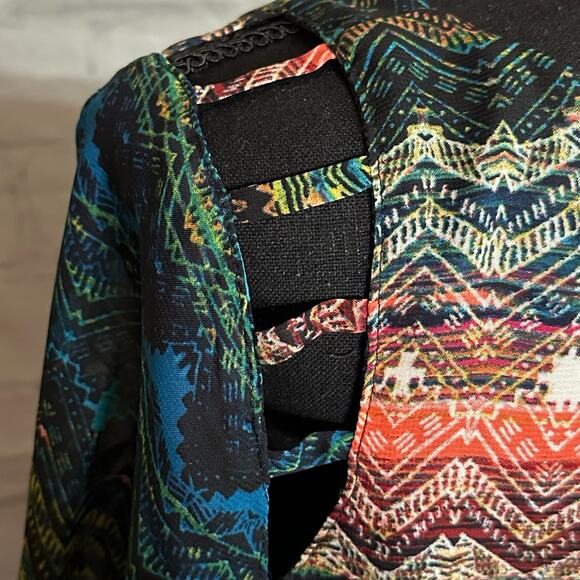 A. Byer Multi-colored Patterned Knee Length Dress with Belt, Medium, Pre-owned - Picture 4 of 7